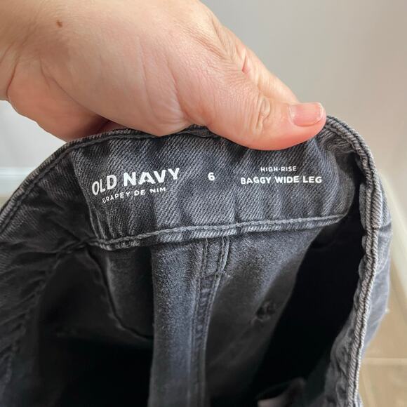 Old Navy High Waisted Baggy Wide Leg Trouser Jeans Black Sz 6 Streetwear Chic - Picture 7 of 9